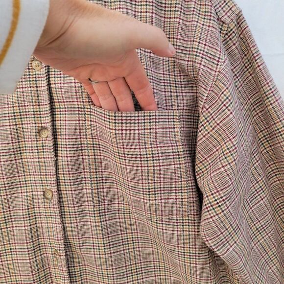 Vintage Willowbend Womens L Plaid Beige Barn Red Mustard Button Up Flannel Shirt - Picture 4 of 12